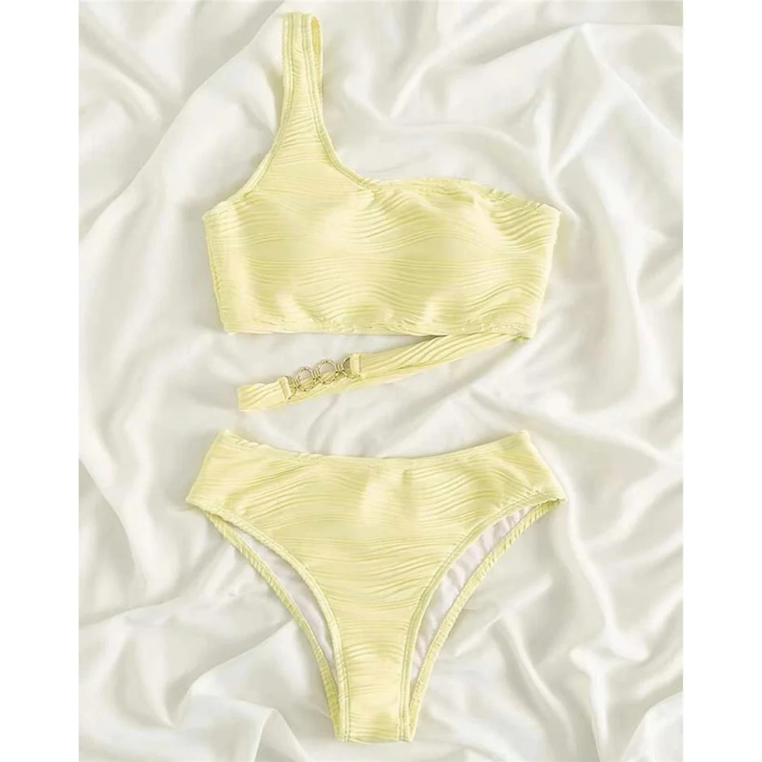 Sexy One-Shoulder-Bikini mit gerafftem Design und Metallring, zweiteiliges Bikini-Set, Damen-Badebekleidung, Badeanzug, Badebekleidung, Badeanzug, Modell V4134 – Detail 10