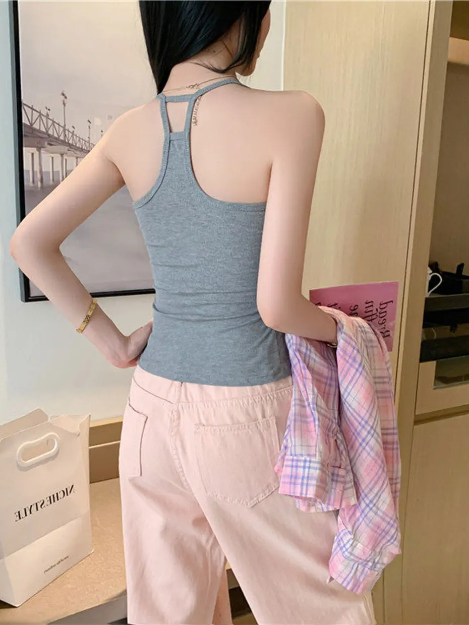 Sexy Spicy Backless Strap Vest Women's Spring Summer Inner Wear Beautiful Back Bra Outerwear Integrated Chest Pad Top