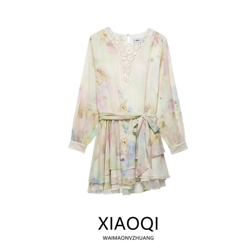 Wiosna Lato Nowości Damska Moda Nadruk Okrągły Dekolt Dr 2025 Szydełkowy Sweter Do Pracy Elegancki Długi Sweter