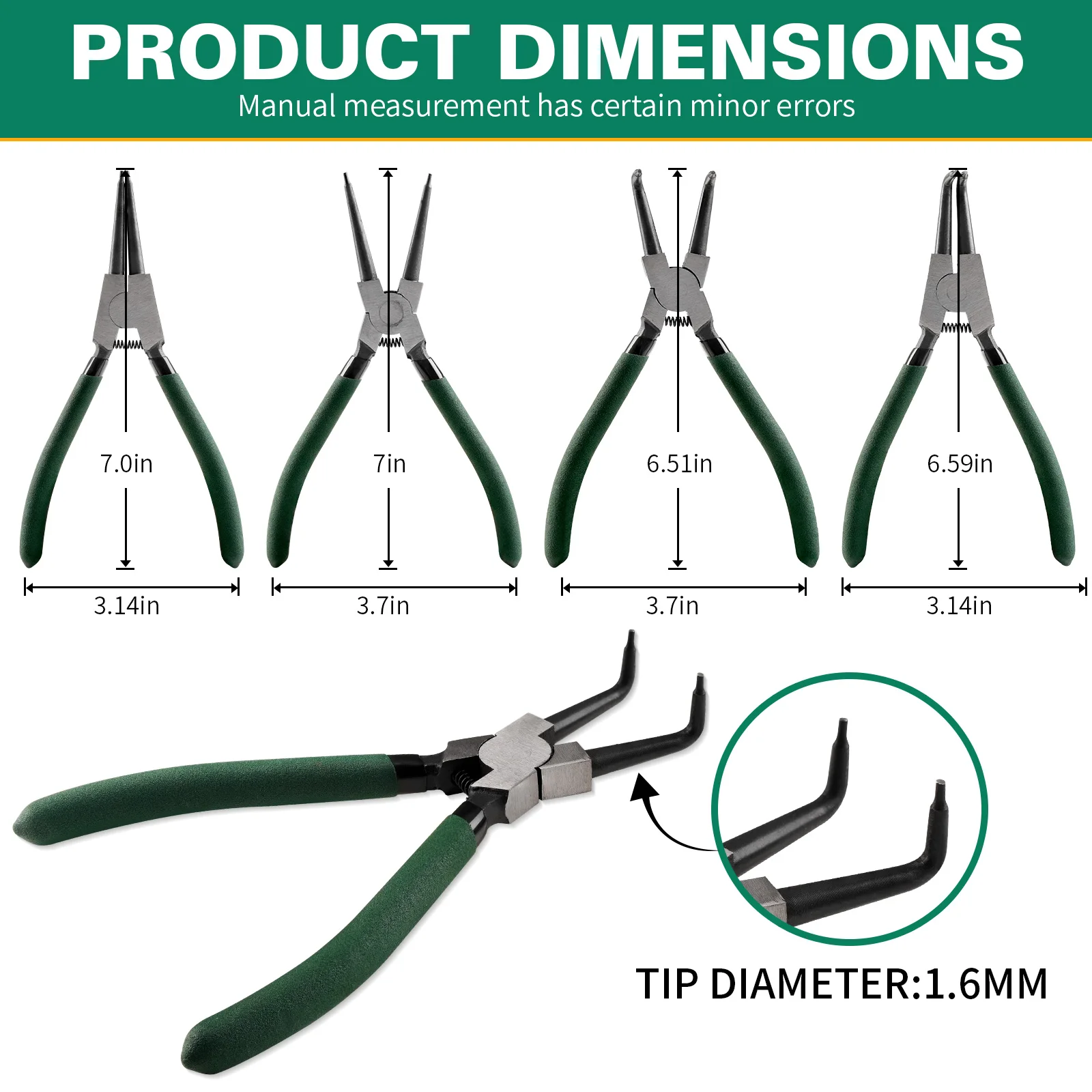 4Pcs Circlip Plier Set 7inch Snap Ring Pliers Set Internal External Bent Nose Straight Tip Snap Ringfor Ring Remover Retaining