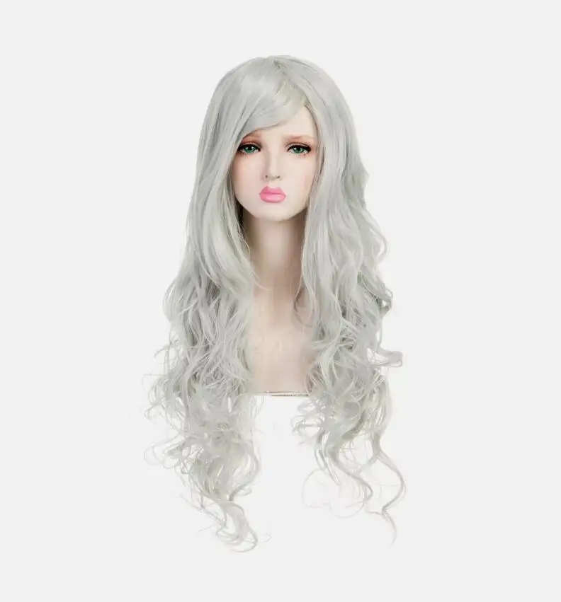 Long Curly Wave Stunning Wig Charming Costume Wig (Silver)