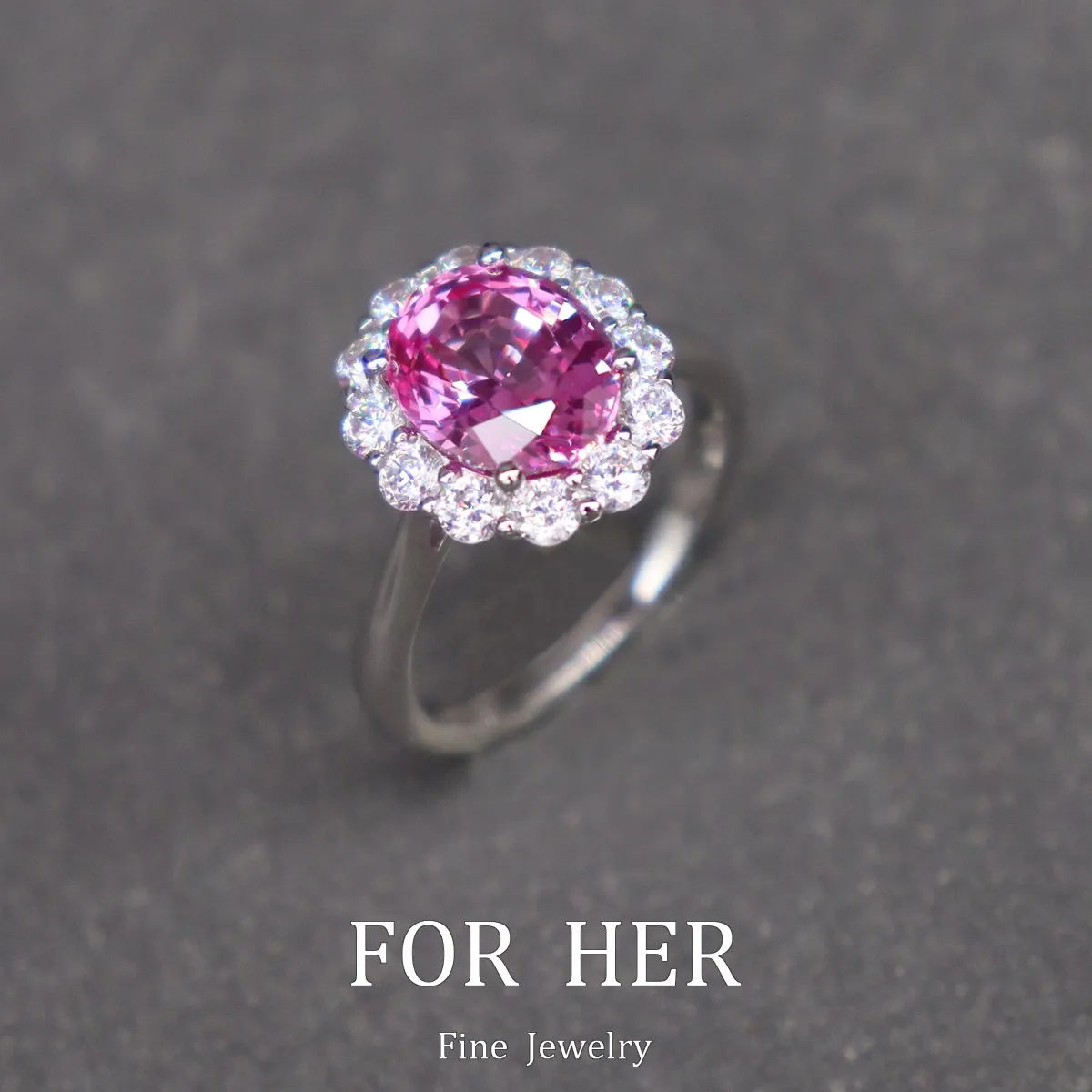 ForHer Design Fine Jewelry Custom Made Lab Grown Spinel Princess Ring Surround For S925 Sliver Gold Plated Oval Cutting Gem