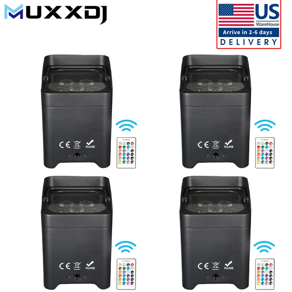 

4-Piece 6*18W Wireless Battery powered LED Wall Washer Light RGBWA UV Uplight DMX512 Controller For Dj Wedding Christmas