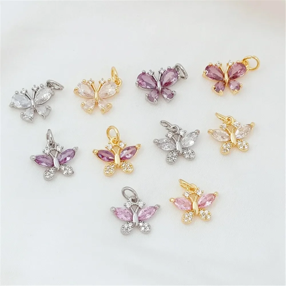 

14K White K Zirconium Crystal Butterfly Pendant, Handcrafted DIY Jewelry Accessory Material Bracelet Necklace Pendant