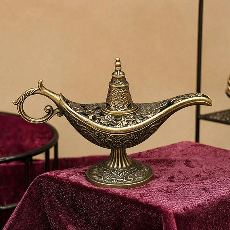 Weihrauchbrenner Magische Lampe Zinklegierung Vintage Hohlgeschnitzt Räucherofen für Weihrauchtabletten Meditation Zen Wohndekoration Dekoartikel Geschenk – Detail 1
