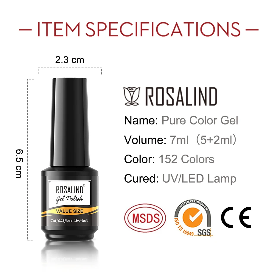 ROSALIND Gel Nagellack 7ML Semi Permanent Lacke Für Soak Off Gel Polish UV/LED Lampe Gel Design matt Base Top Coat Nagel Kunst