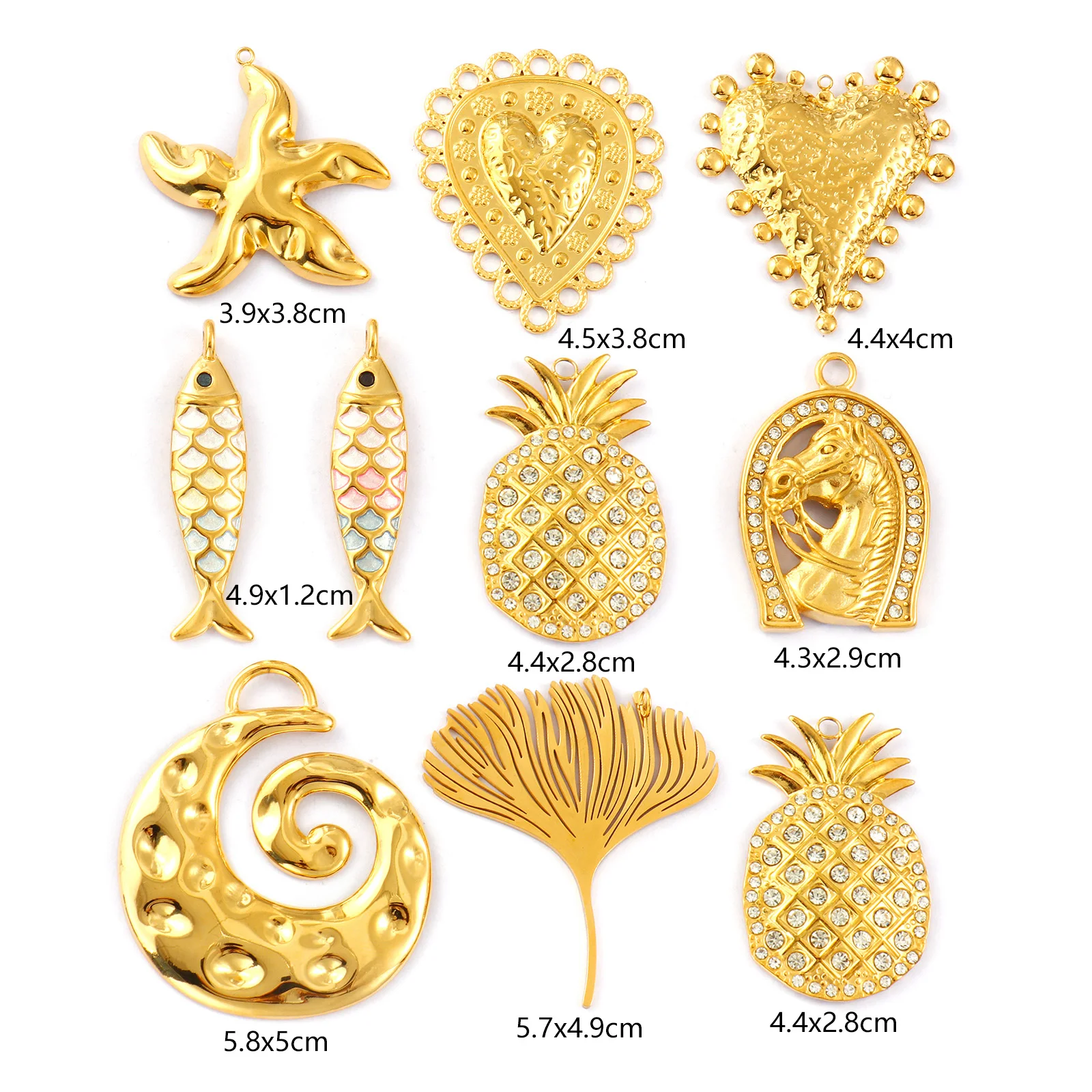 1pc New Stainless Steel Pendant Gold Color Geometric Heart Fish Horse Cubic Zirconia Charms DIY Women Necklace Jewelry Findings