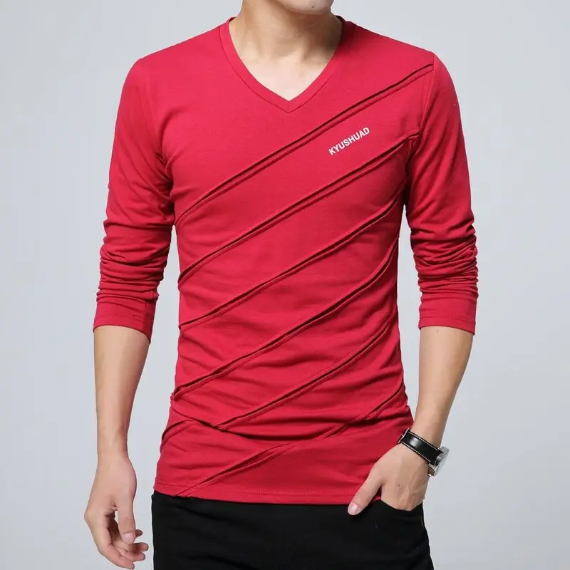 V Neck Slim Fit Male Pullover Designer Tops Casual 90s Vintage Elasticity Men's T-shirts Spring Normal Tee Emo Xxl Sweatshirt - view 3