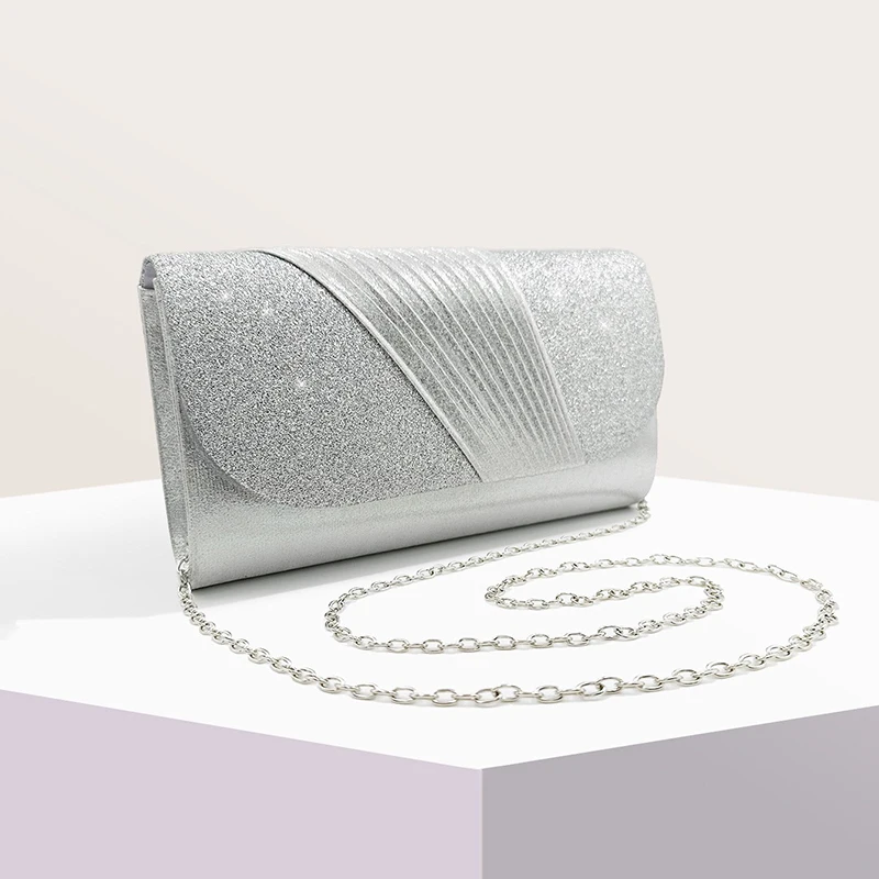 

Women's Elegant Handbags Trend 2025 Shiny Sequined Evening Bag Pleated Sparking Chain Clutch Bag for Wedding Party Dress Banquet