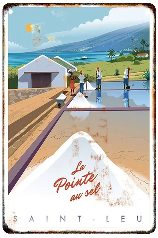 Nordic Travel Metal s French Reunion Island Holiday Illustration Tin Sign Plaque Wall Art Decor For Living Room Gift 8x12 inch