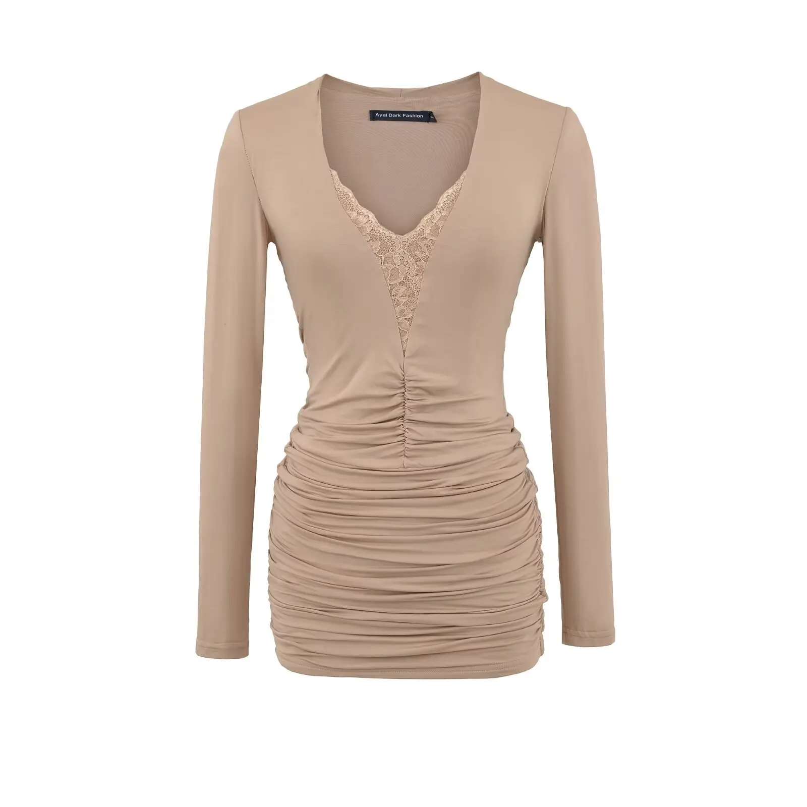 

Pure Desire Lace Splice Long Sve V-ne Women's Dr Slim Fit Wrap Waist ort Skirt Autumn Faion Bodycon Dr