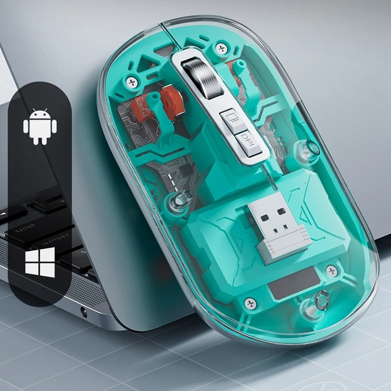 Bass Wireless Bluetooth Mouse 3-Mode Transparent Mouse 2.4G+Bluetooth5.0 For Laptop/Tablet