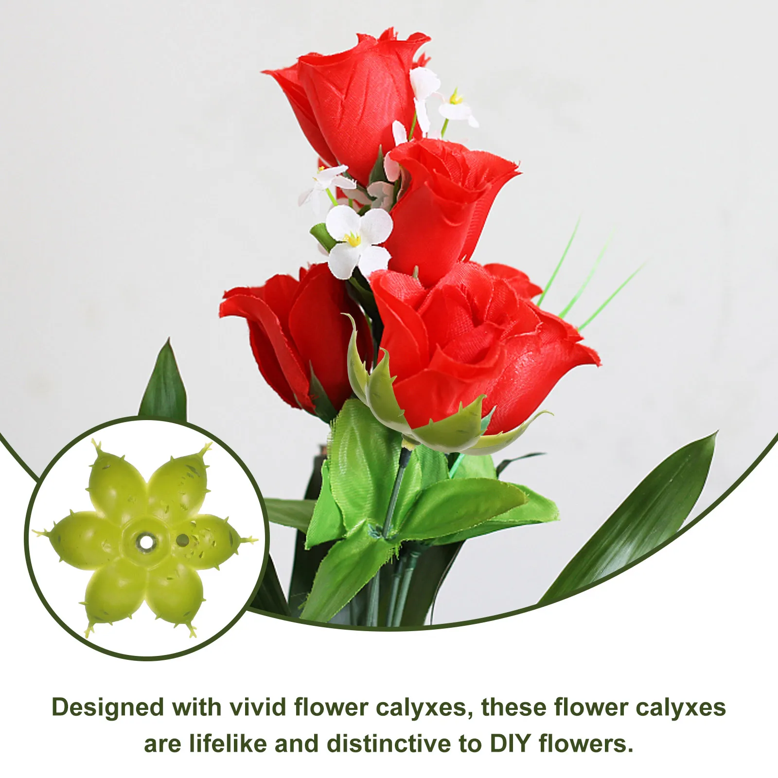 

50pcs Simulated Flower Calyxes Plastic Green Sepals For Diy Artificial Flower Making Craft Supplies Fake Floral Calyxes