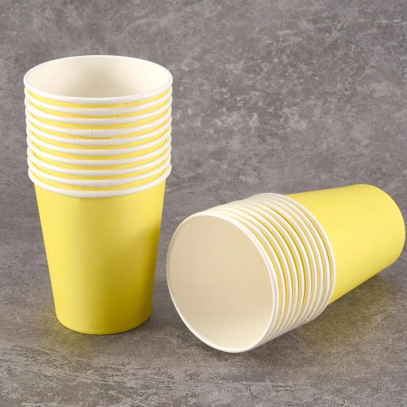 20 Paper Cups (9oz) - Plain Solid Colours Birthday Tableware Catering(yellow)-AD33