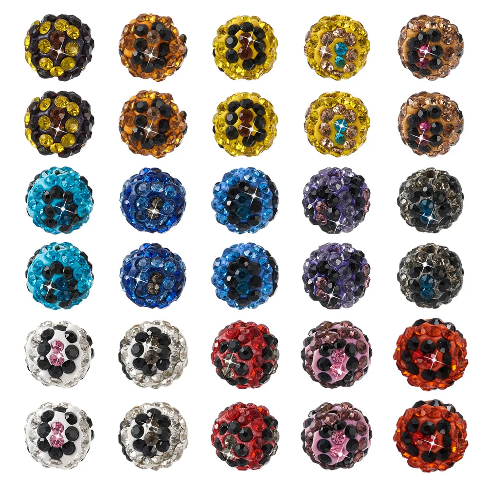 60Pcs 10mm Polymer Clay Pave Rhinestone Beads Crystal Ball Bead Loose Spacer Charm For DIY Bracelet Jewelry Making Accessories