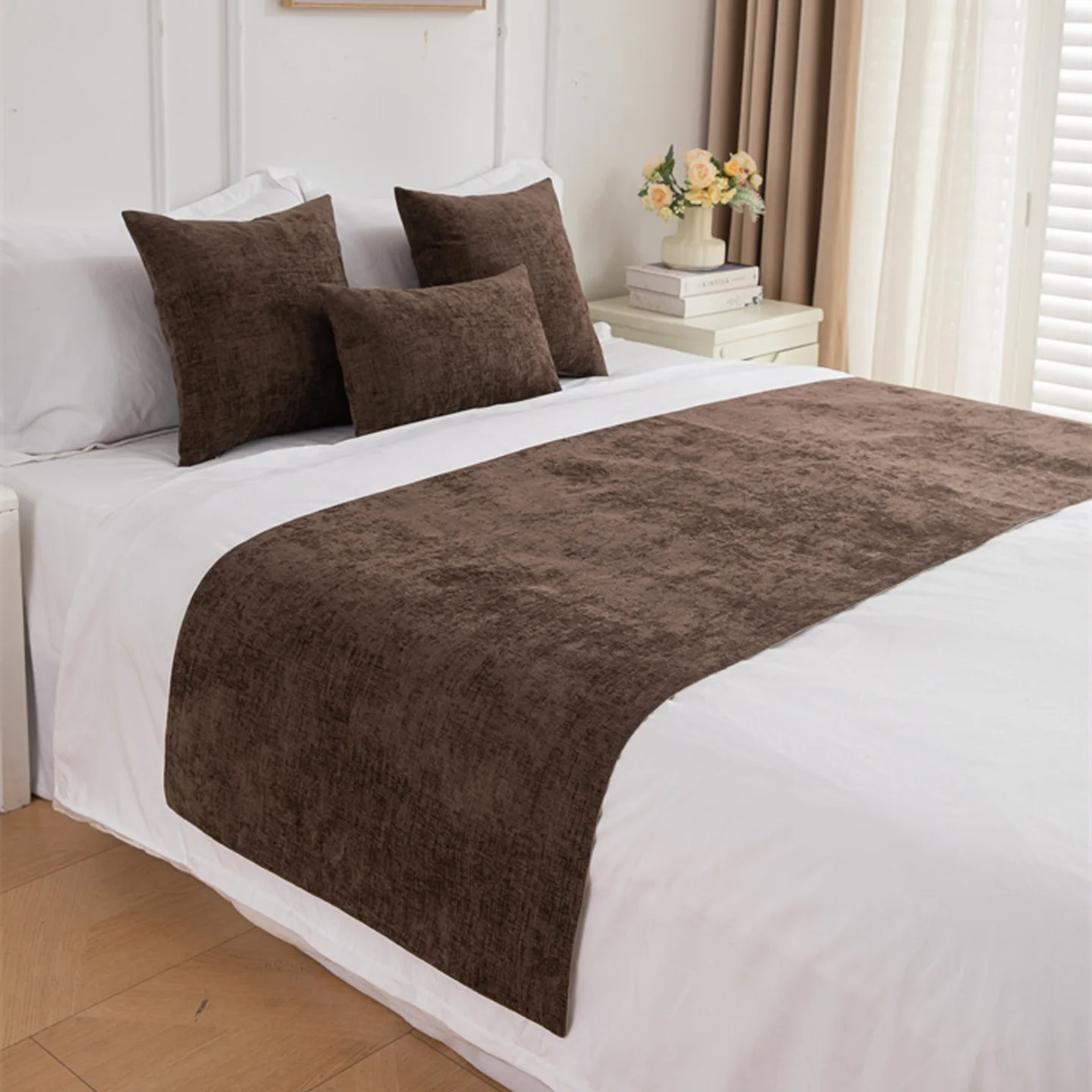 Hotel Solid-color Chenille Bed Tail Cover Homestay Bed Flag New Style Hotel Plain and Simple Decoration Luxury Home Decor