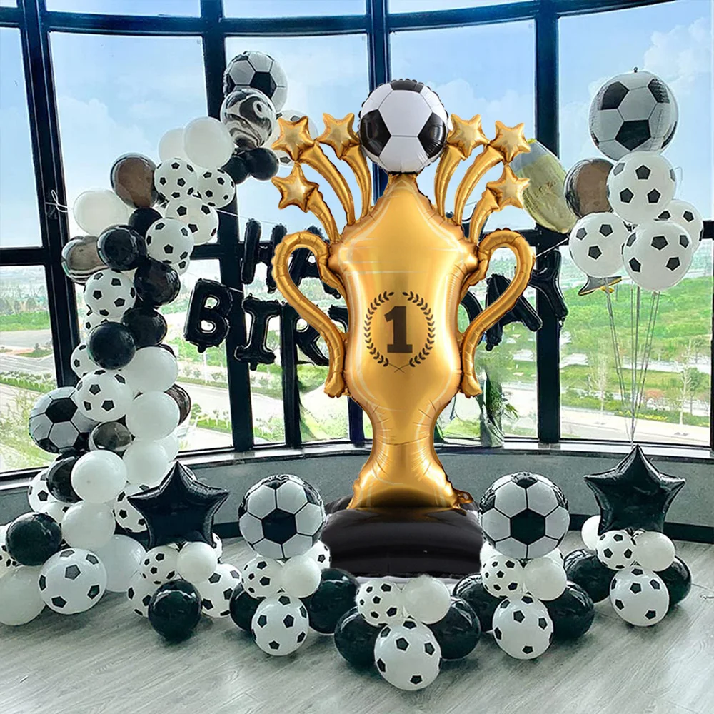 1-Pack of 59inch Standing Football Trophy Aluminum Foil Balloons, Suitable for Sports, World Cup, Football World Cup Parties, Themed Birthday Parties, Football Birthday Party Decorations view 3