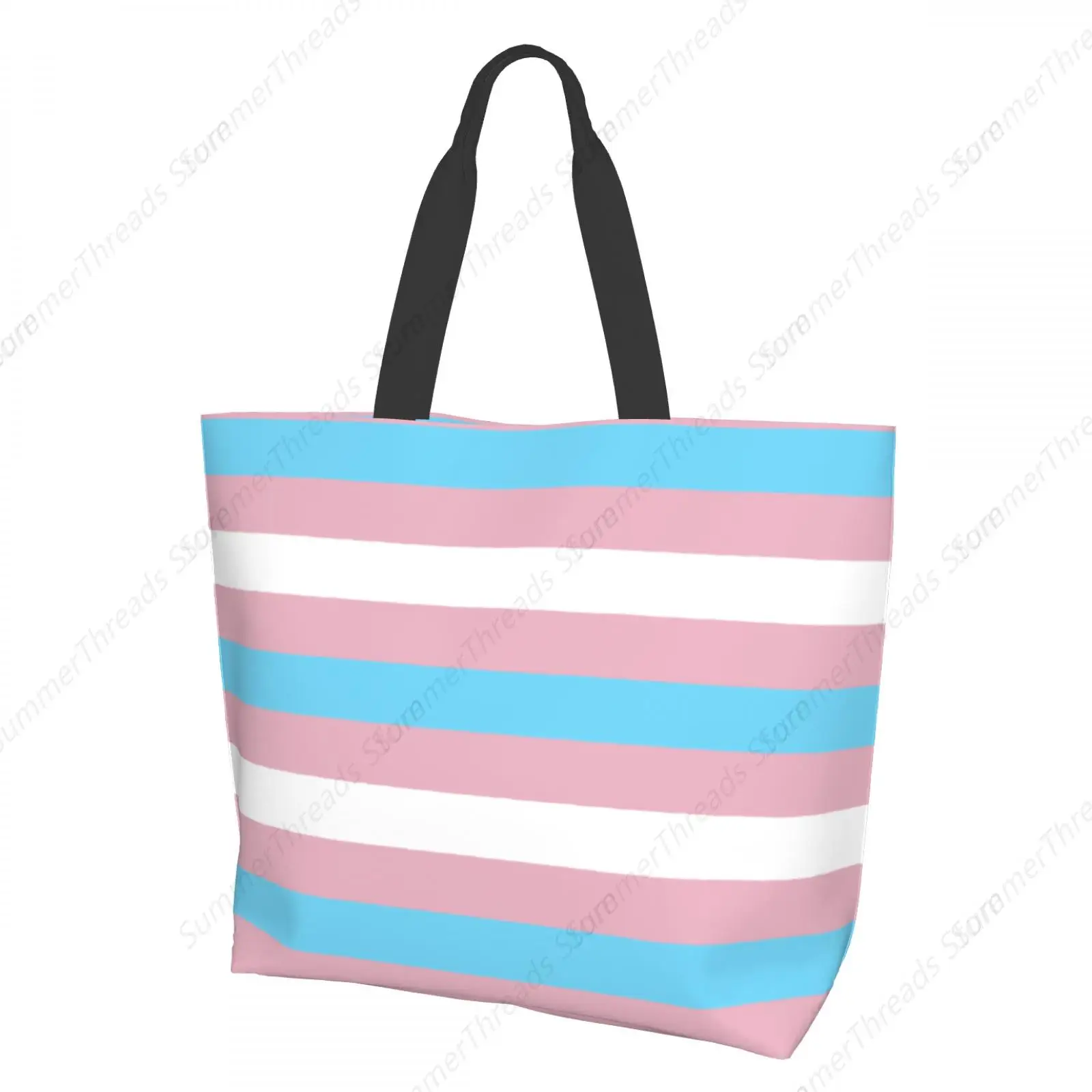 

Сумка-тоут в полоску Trans Pride для женщин, большие сумки с принтом, портативная пляжная сумка, многоразовые сумки для продуктов, водонепроницаемые
