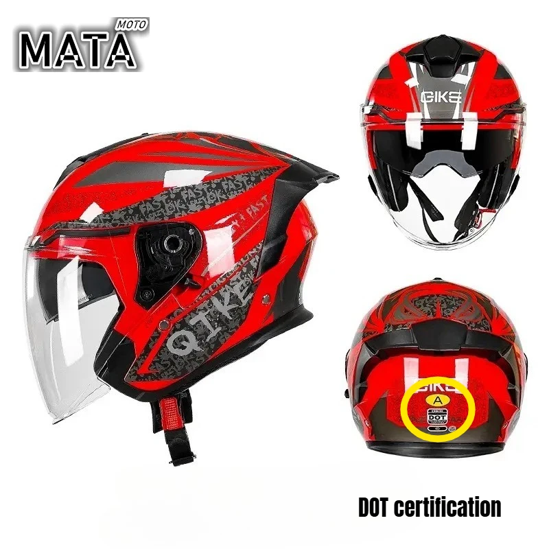 

Open Face Motorcycle Helmet Men Women Motorbike Double-lens 3/4 Half Helmet Safety Cap Casco Moto DOT Approved
