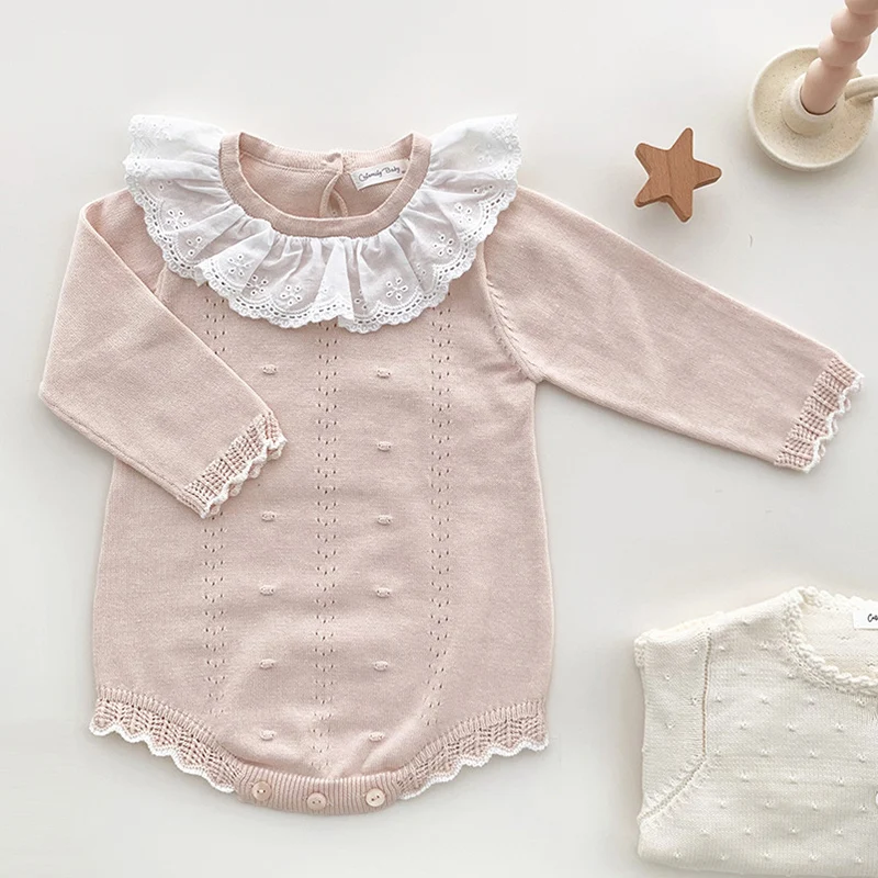 2024 New Autumn Toddler Baby Girl Knitted Romper Long Sleeved Splicing Korean Style Climbing Suit Children Knitted Clothes