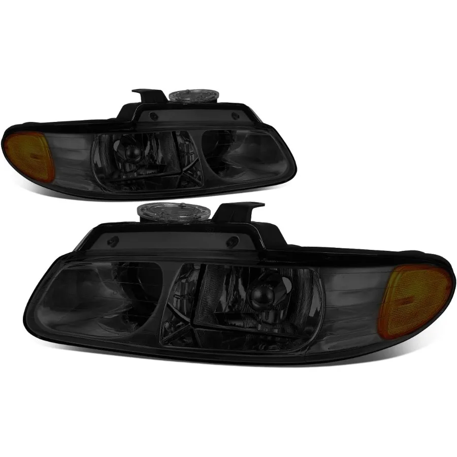 

Pair of Smoked Housing Amber Corner Projector Headlight Lamps Compatible with TownandCountry Voyager Grand Caravan 9600