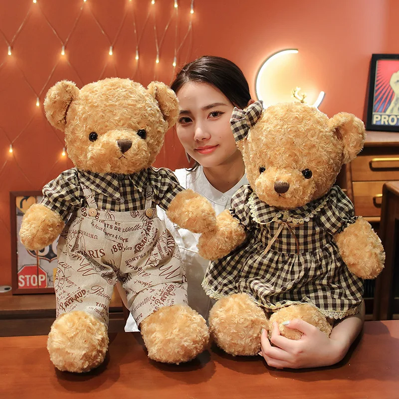 2pcs/lot 55CM Lovely Couple Teddy Bear Plush Toys High Quality Bears with Clothes Skirt Plushie Pillow Stuffed Dolls for Girls