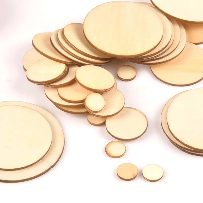 25mm~100mm Unfinished Wood Round Cutouts Slices Blank Circles Tags Pendants For DIY Xmas Crafts Christmas Birthday Party Deco