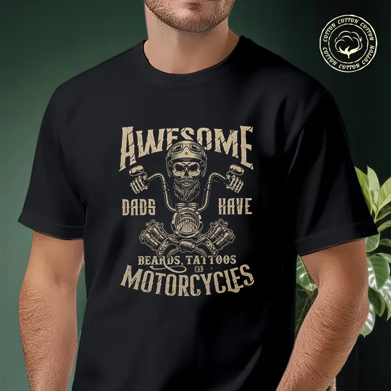 

Awesome Dads Motorcycles Men's Moto T Shirt Casual Dress High Quality Mens Cotton Round Neck Short Sleeved T-shirt