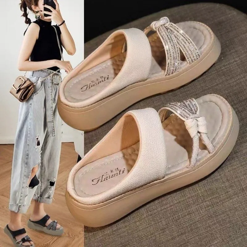 Summer Thick-soled Heightened Sandals Soft-soled New Fashionable Non-slip One-line Beach Sandals