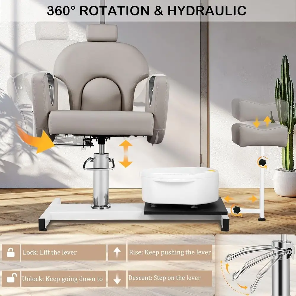 Ergonomiczne krzesło do pedicure dla stylistki paznokci z obrotowym stołkiem, 360 stopni °   Obrotowy, rozkładany, regulacja hydrauliczna, podnośnik do spa stóp, masaż