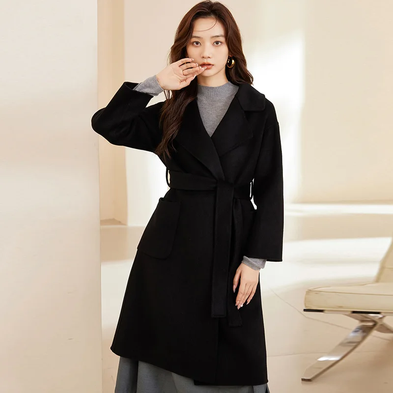 WinvyNee 2024 New Long Women Wool Coats with Belt Double-sided Camel Wool Overcoat Long Length High-end Lapel Coats H1343007