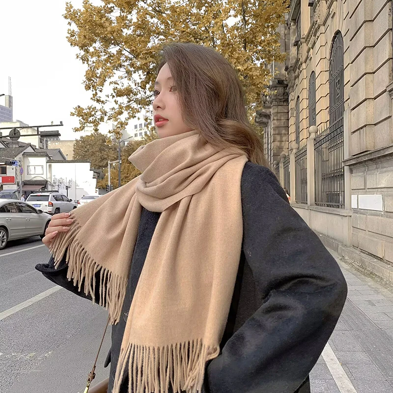 2024 Multicolour Cashmere Scarf Tassel Shawl Pashmina Scarf Woman Solid Color Winter Scarf Thick Warm Neckscarf Female Muffler