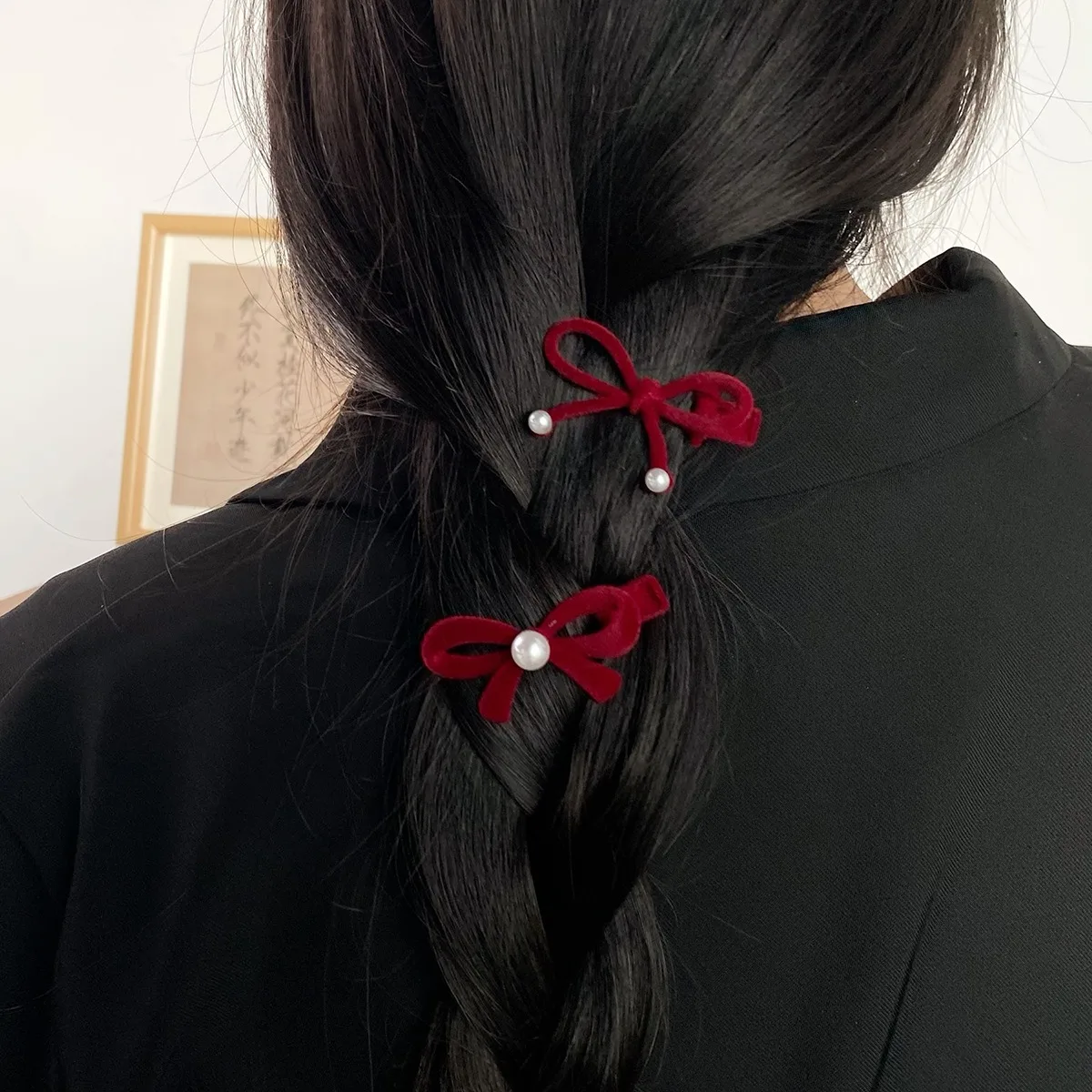 Horquillas con lazo de perlas de terciopelo para mujer y niña, pinzas para el pelo con flequillo, pasadores, accesorios para el cabello, tocado,