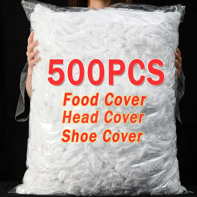 500/10pcs Disposable Food Cover Plastic Wrap Fruit Food Covers Fresh Saver Bags Elastic Shoe Cover Shower Headgear Storage Bag