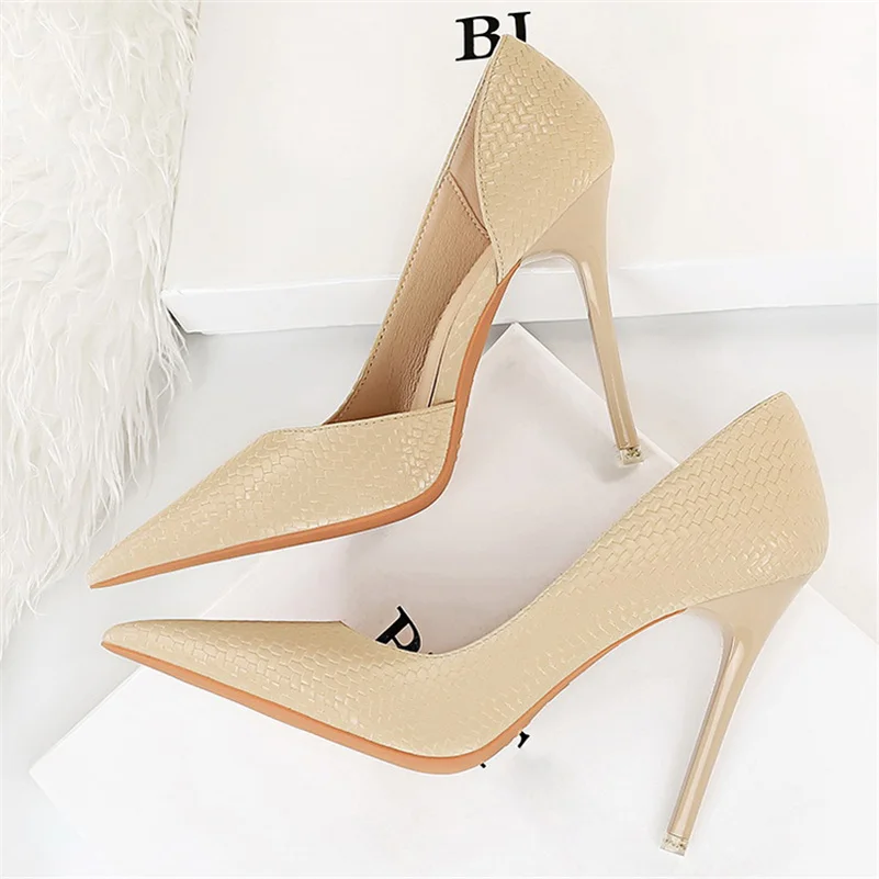 Women 10.5cm High Heels Elegant Pumps Lady Plus Size Green Serpentine Leather Wedding Stiletto Heels Fetish Nightclub Prom Shoes