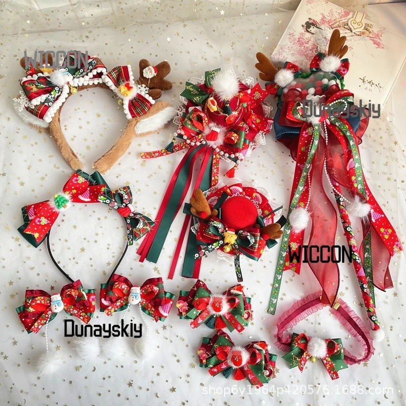 

Jirai Kei Lolita Рождественский реквизит для косплея Kawaii милый лось красный зеленый реквизит для волос Kawaii для женщин и девочек Хэллоуин Рождество косплей