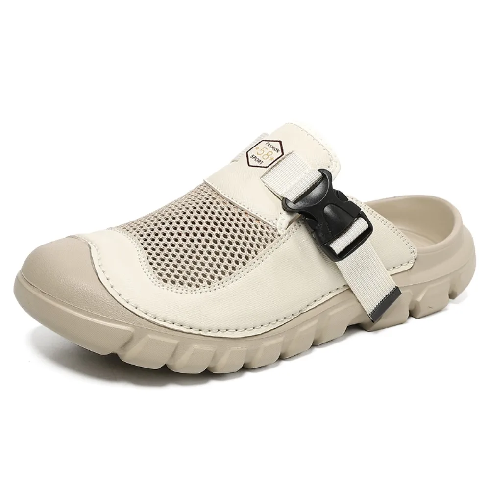 

Summer Mens Casual Shoes Mesh Breathable Half Slippers Fashion Walking Sneakers Handmade Male Sandals Lightweight Non-slip Clogs