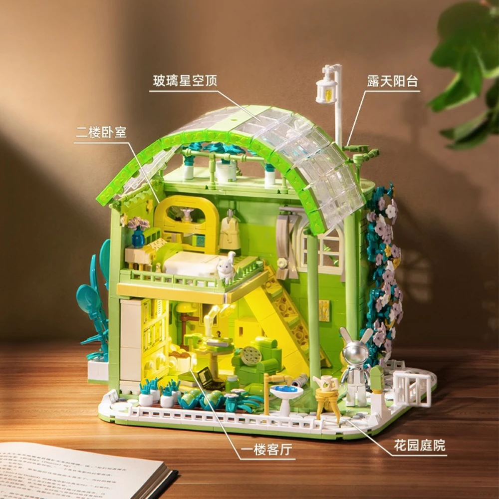 Moc primavera jardim cenário blocos de construção conjunto flor árvore sala cabine casa idéia arquitetônica brinquedos para crianças presentes aniversário