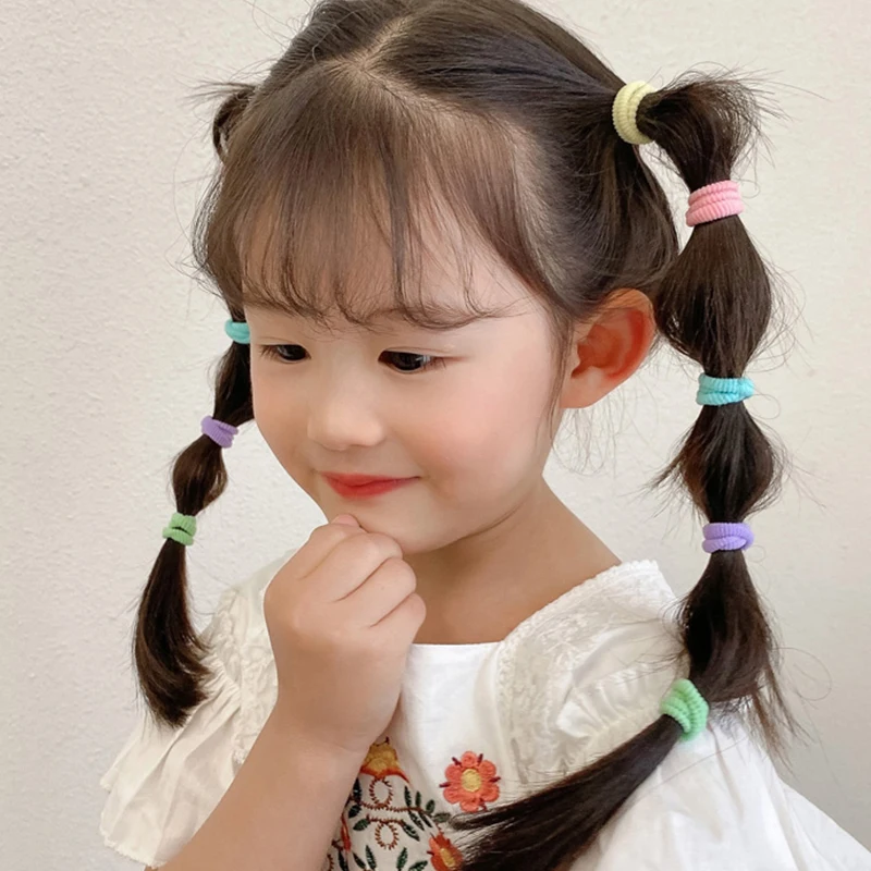 New 100Pcs/Lot Bands Girls Candy Color Elastic Rubber Child Baby Scrunchie Kids Hair Accessories