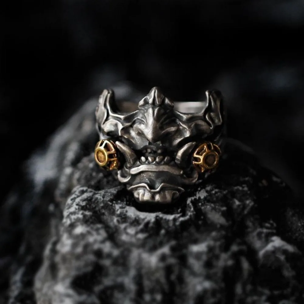 Simple Personalized Samurai Mask Ring Men's Cyberpunk Fashion Trend Mechanical Future Retro Domineering Accessories