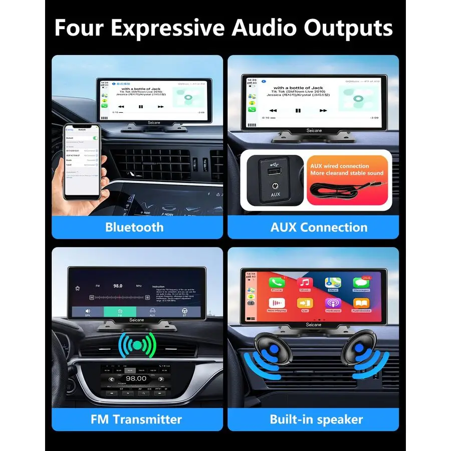 Экран Carplay с видеорегистратором 4K, беспроводной Carplay и Android Auto, 9,3-дюймовый портативный сенсорный экран для автомобиля с резервной камерой 1080P