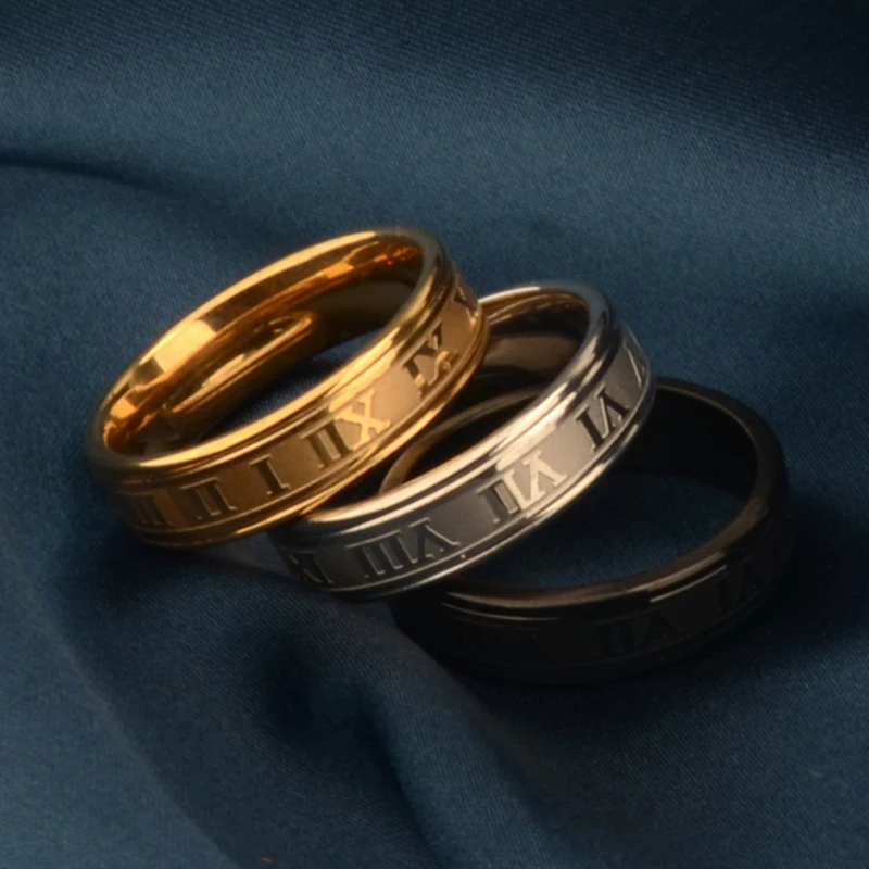 Maxmoon 2020 Vintage Roman Numerals Men Rings Temperament Fashion 6mm Width Stainless Steel Rings For Men Jewelry Gift