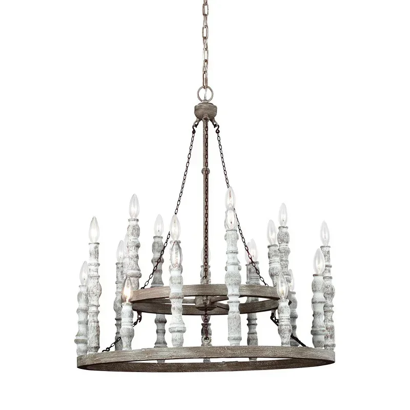 

American rural antique solid wood art chandelier French living room old wrought iron double-layer dining