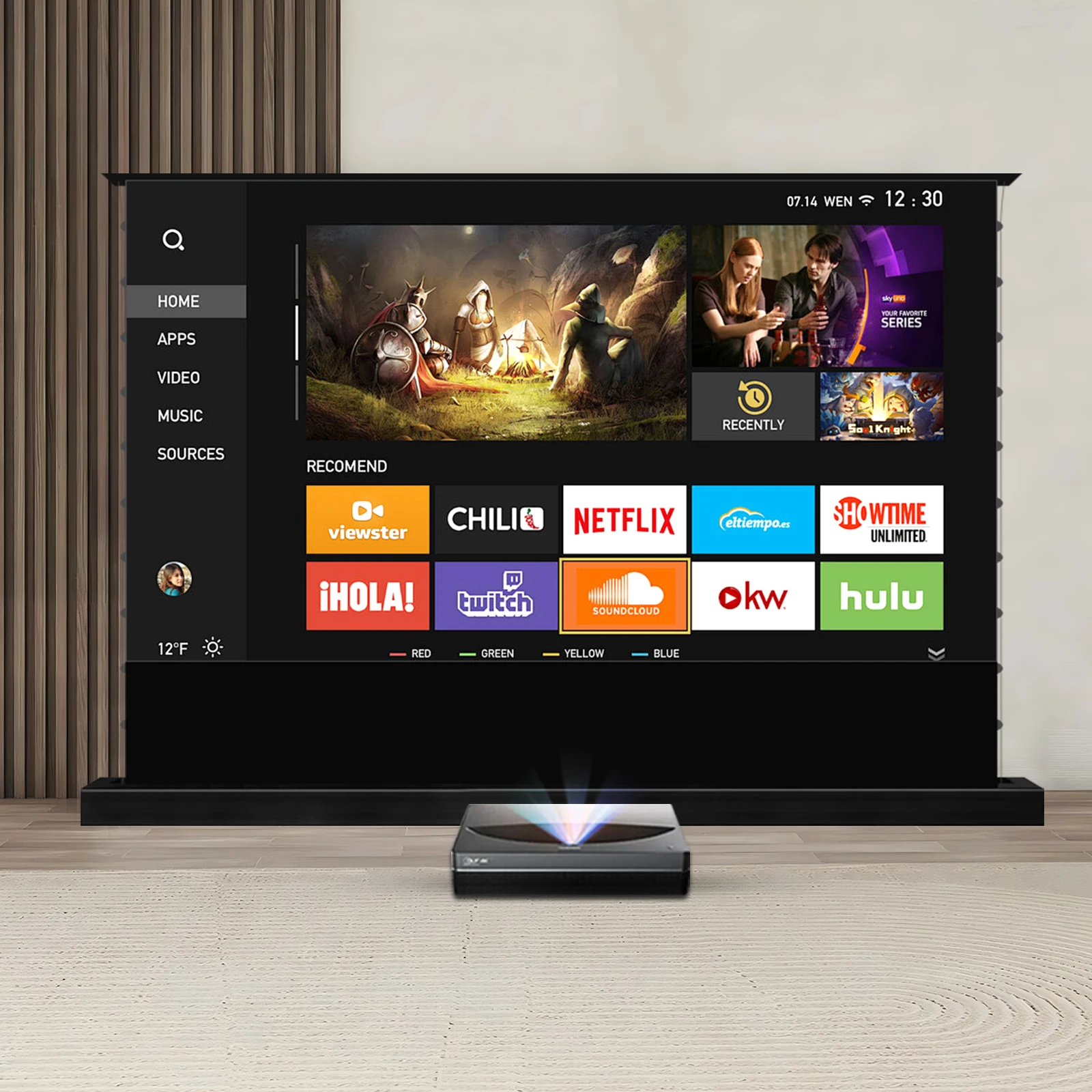130 بوصة ليزر قصير للغاية 4k HD للمنزل/الفيلم صوت محمول صوتي شفاف أرضية كهربائية شاشة ارتفاع بمحركات