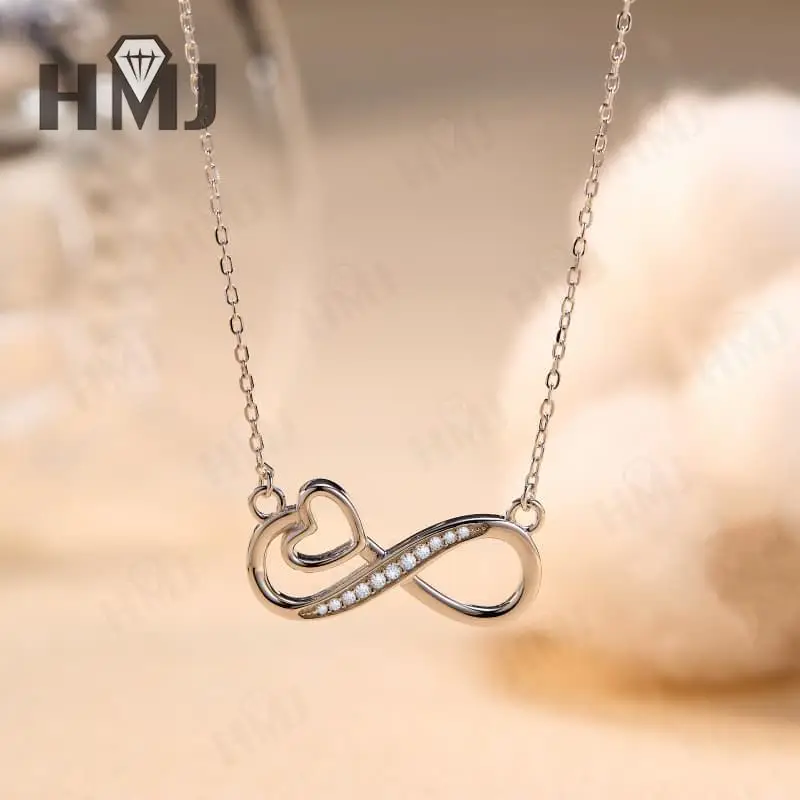 Hollow Infinity Love Necklace D Color Round Moissanite S925 Silver Plated White Yellow Rose Gold Chain for Women Brithday Daily