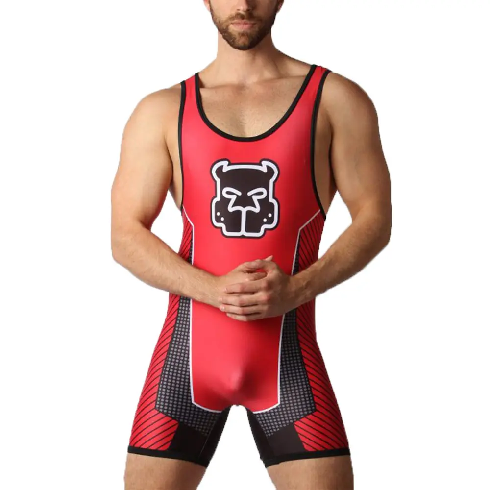 New Men's Wrestling Singlet Suit Sleeveless Boxing One piece Bodysuit GYM Iron Triathlon PowerLifting Fitness Tummy Control Wear