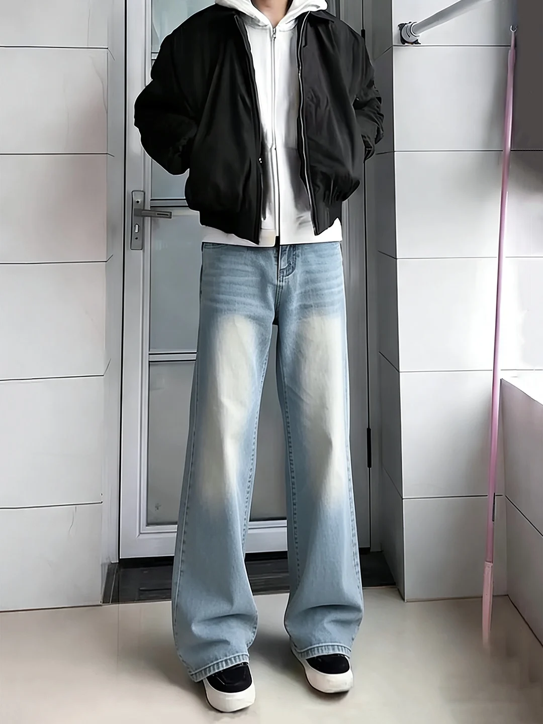 

Light Blue Waed Knife Jeans Men's Winter Slimming Leg Lengthening Micro Flared Straight Leg Jeans Cleanfit Casual Wear