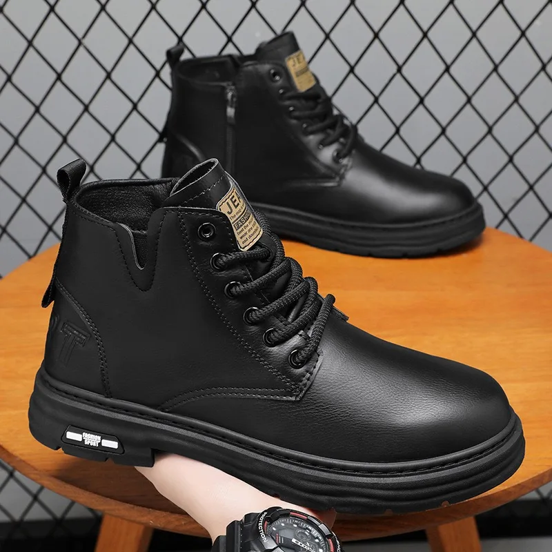 2025 männer Stiefeletten Mode High-top Casual Leder Boot Nicht Slip Plattform Stiefel für Männer Lace Up Motorrad stiefel Botas Hombre