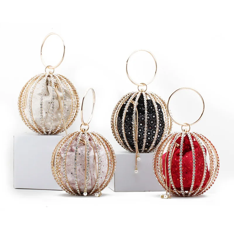 

New Style Women's Metal Hollow Earth Handbag with Starry Inner Pocket and Diamond Ball for Evening Dinners