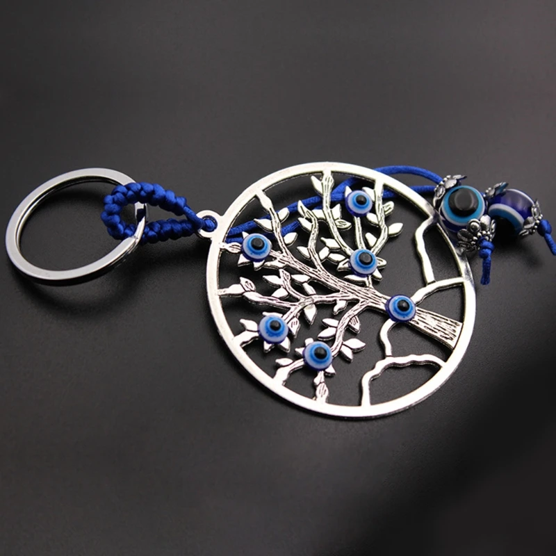 Turkish Blue for EVIL EYE Beads Pendant Tree of Life Wall Hanging Decor Lucky Keychain Garden Home for Protection Car De